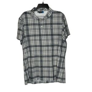 J.Linderberg Slim Fit Golf Polo Shirt Plaid Check Short Sleeve 100%Cotton XL Men